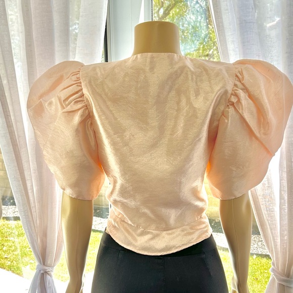 BB Collections Womens Vintage 80s Avant-Garde Pink Puff Sleeve Cardigan Size 10 - Picture 4 of 10